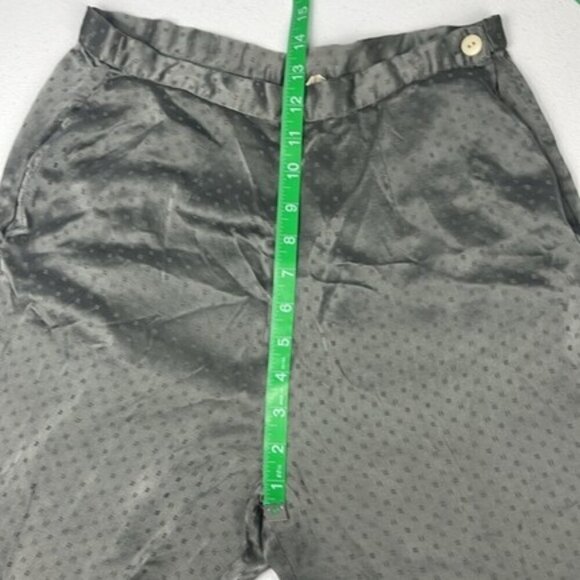 Galadriel Silk Slacks High Rise Swiss Dot Ankle Length Straight-Leg Grey Pants M - Picture 9 of 14